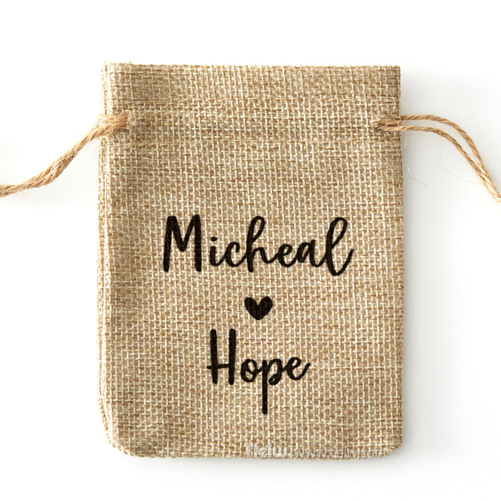 Personalized Burlap Wedding Favor Bags - 0308d040-d5
